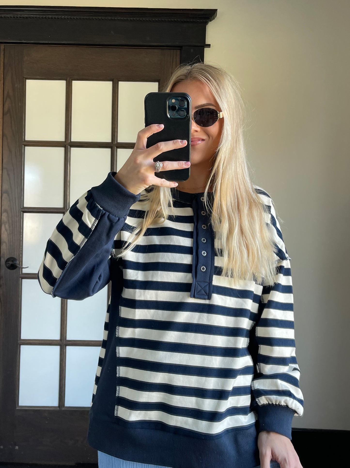 Contrast Panel Henley - Navy + Cream