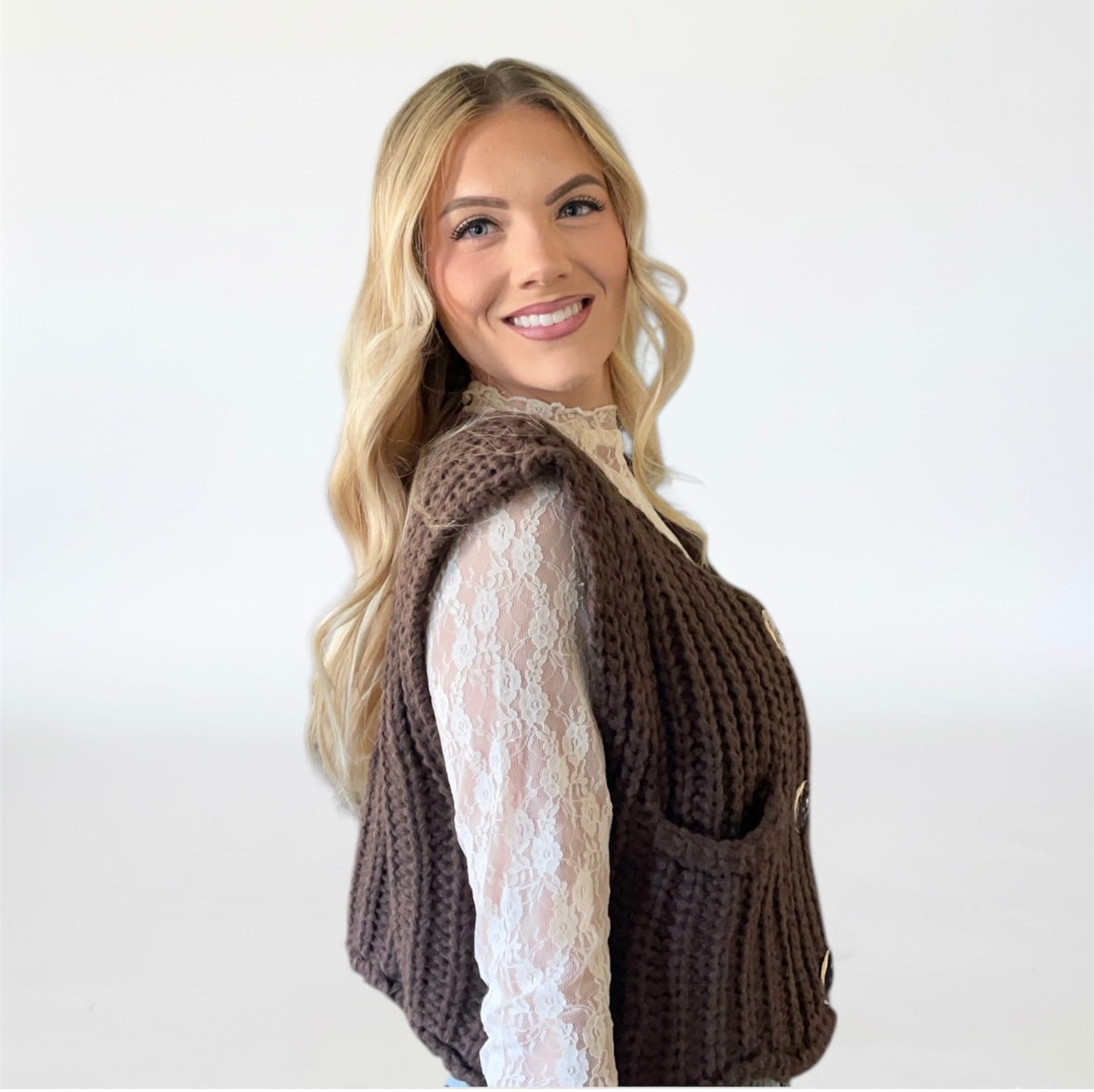 Fitted Mesh Lace Top - Champagne