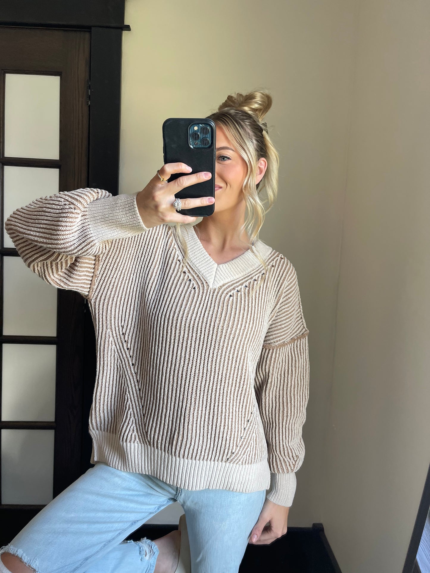 Two Toned Soft Knit Sweater