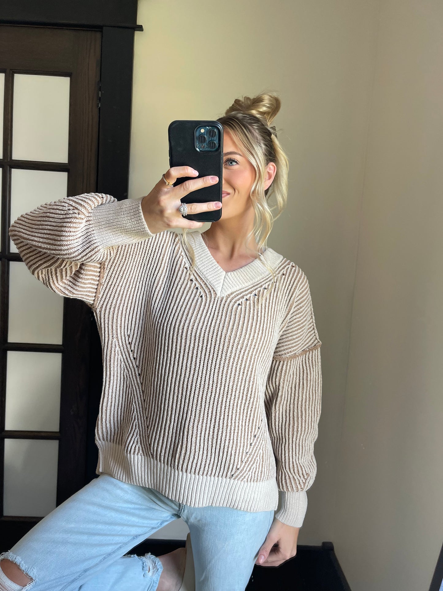 Two Toned Soft Knit Sweater