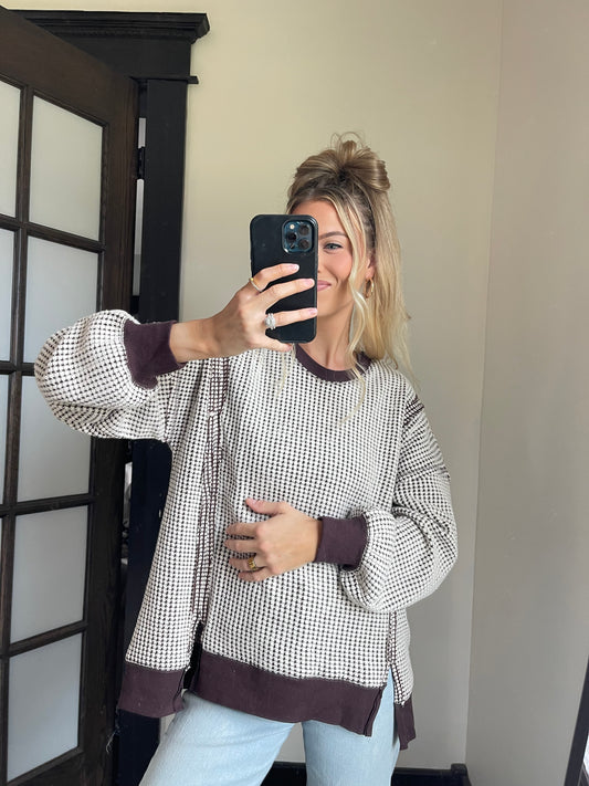 (PREORDER) Waffle Knit Casual Top - Chocolate