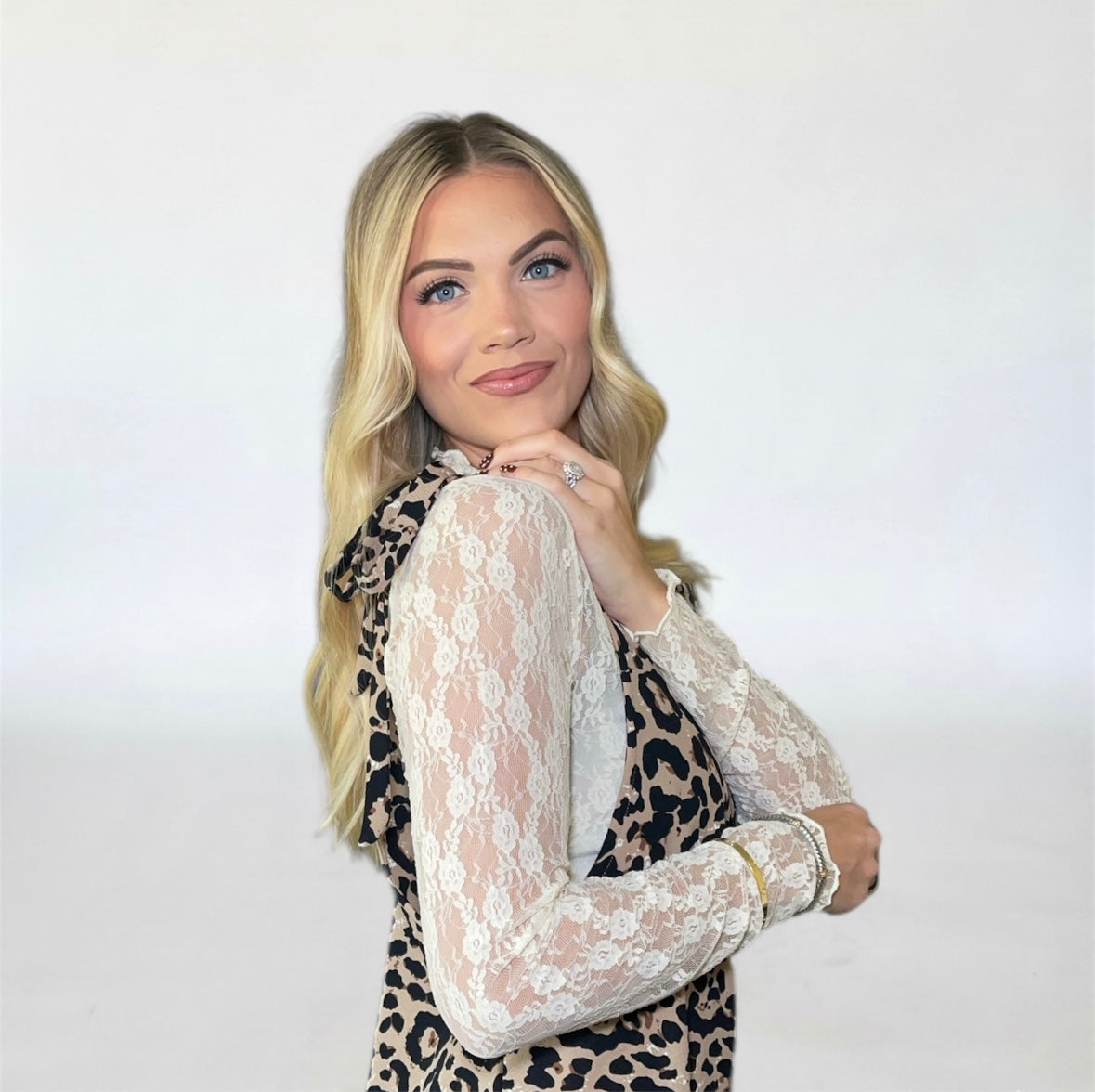 Fitted Mesh Lace Top - Champagne