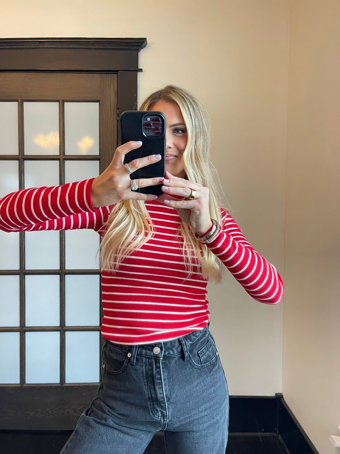 Red & White Striped Long Sleeve
