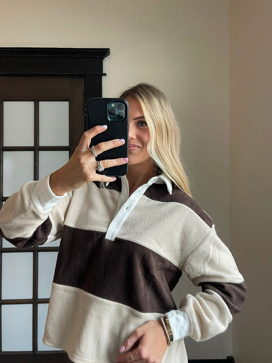 Neutral Fleece Polo Long Sleeve