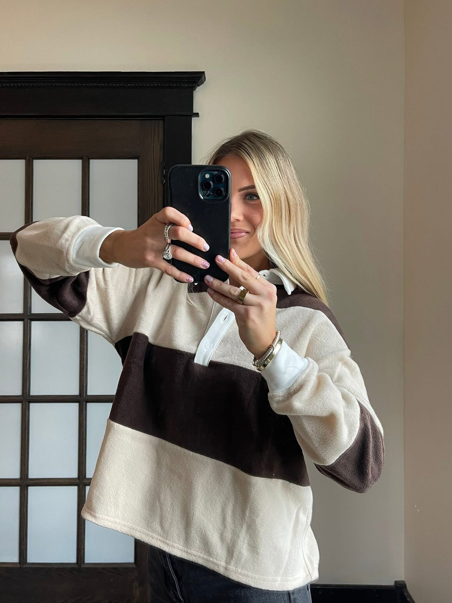 Neutral Fleece Polo Long Sleeve