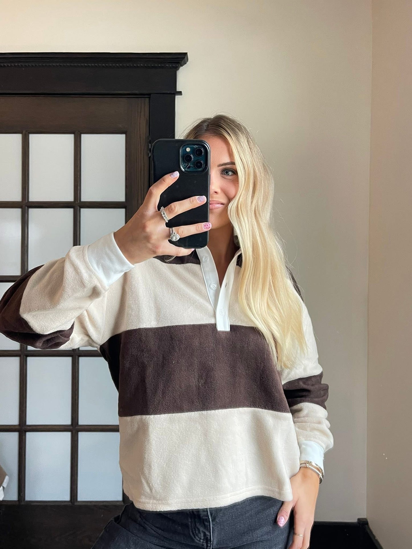 Neutral Fleece Polo Long Sleeve
