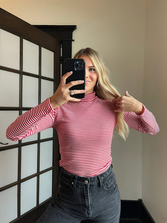 Red & White Striped Mockneck