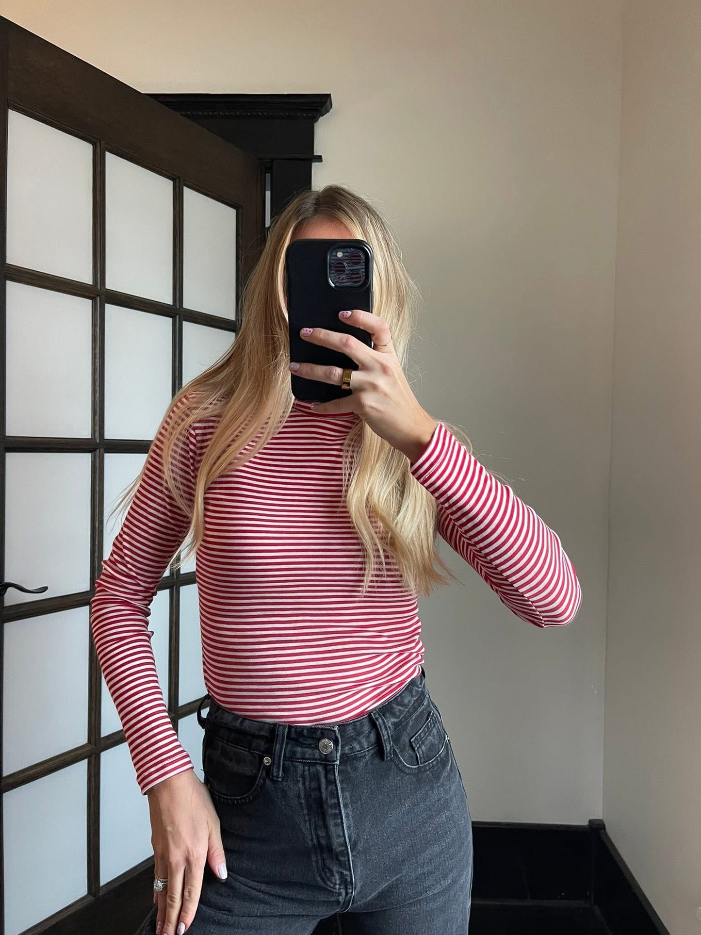 Red & White Striped Mockneck