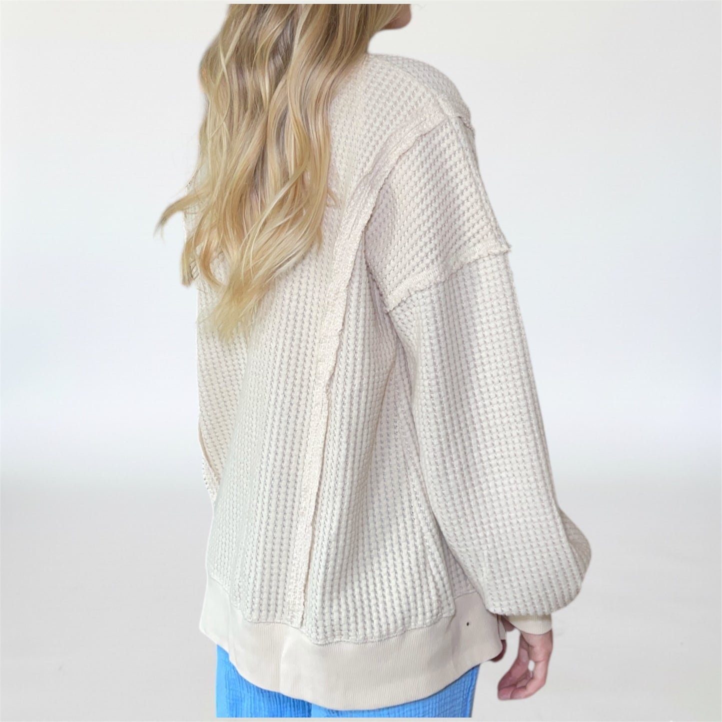 Waffle Knit Casual Top - Cream